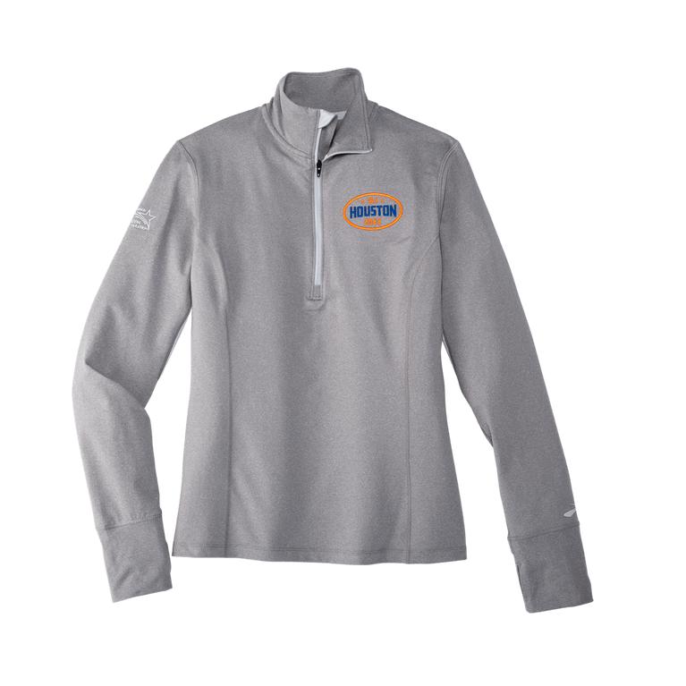 Brooks Women's Houston22 Dash 1/2 Zip Long Sleeve Running Shirt - Heather Ash/13.1 Houston/Grey (QLX